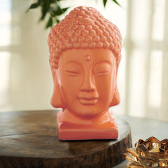 Orange Ceramic Buddha Head - Large
