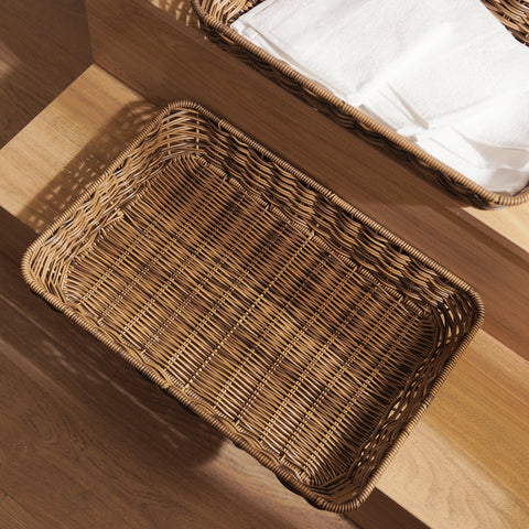 Set of 2 Light Brown Resin Wicker Trays