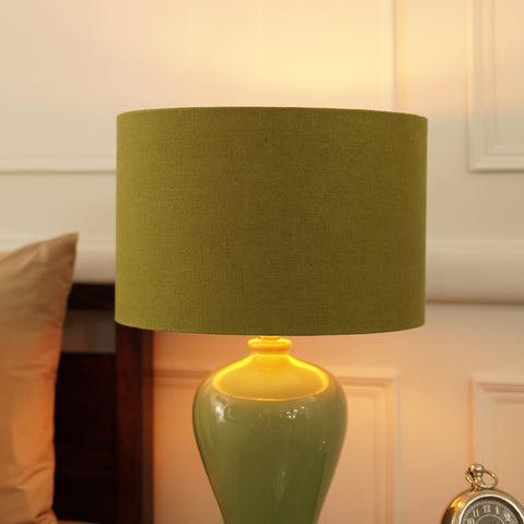 Green Linen Lamp Shade With Gold Lining (without stand)