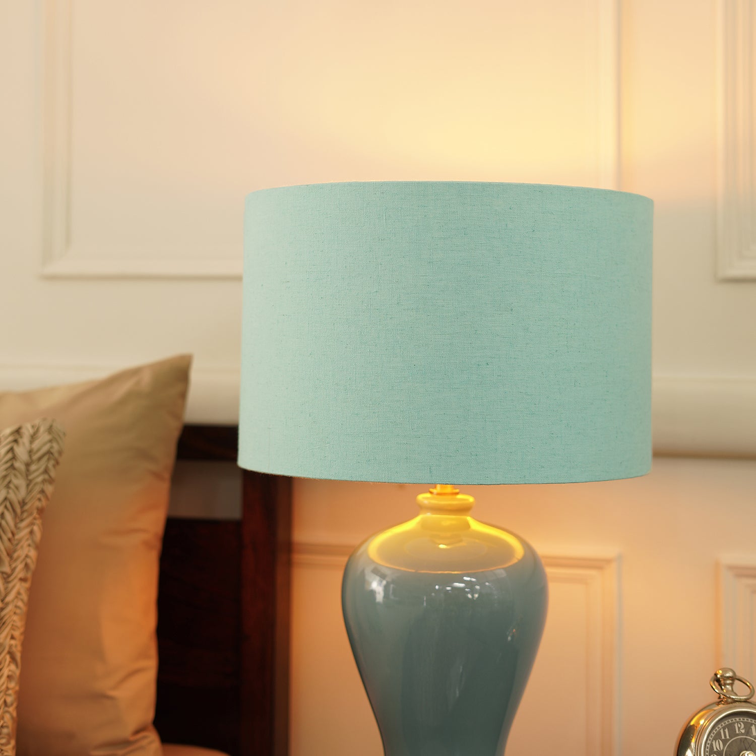 Blue Linen Lamp Shade with Gold Lining (without stand)