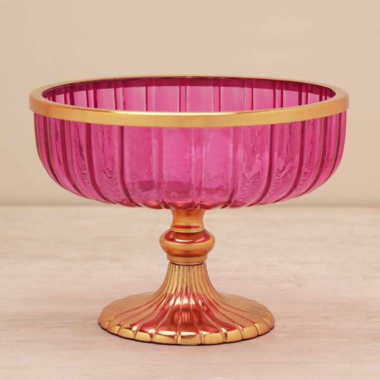Shop Pink Ribbed Glass Decorative Bowl with Stand - Large - at Best ...