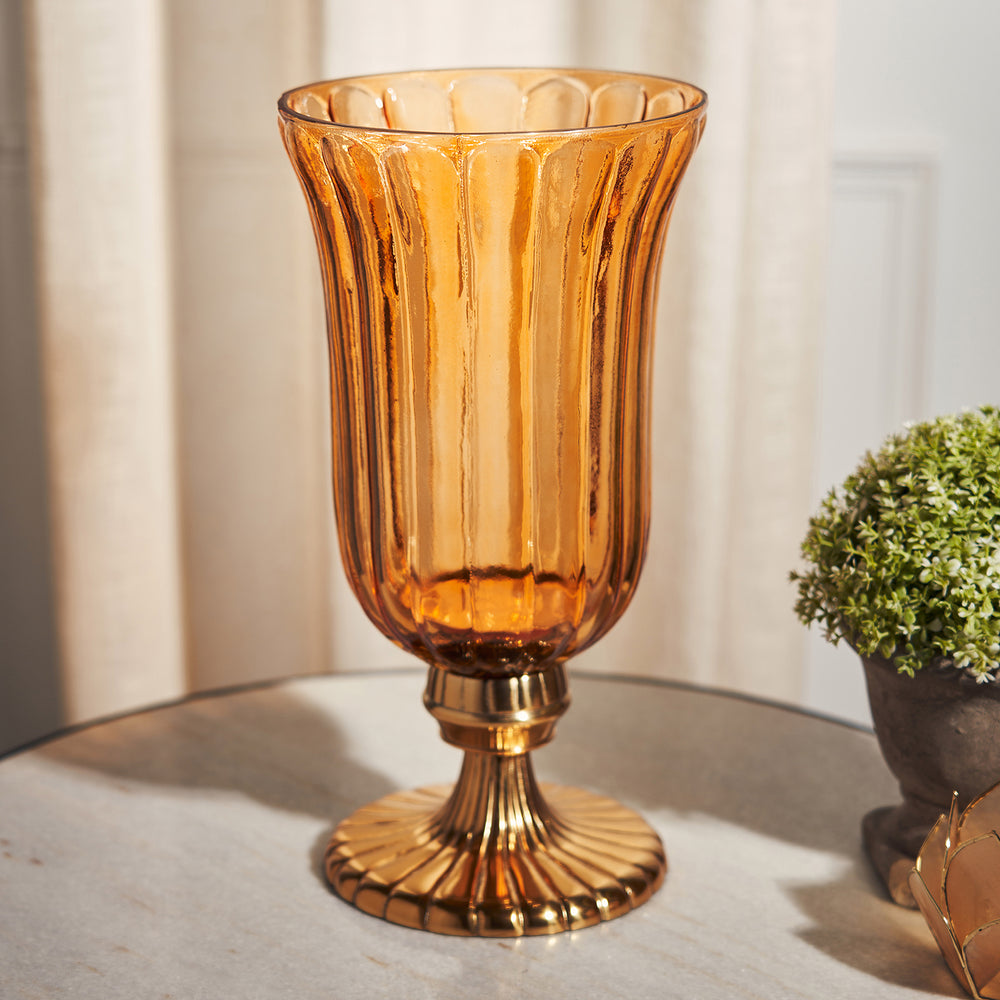 Orange Ribbed Glass Hurricane - Large