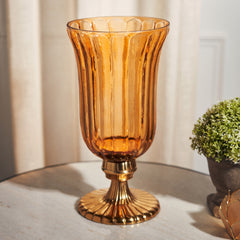 Orange Ribbed Glass Hurricane - Large