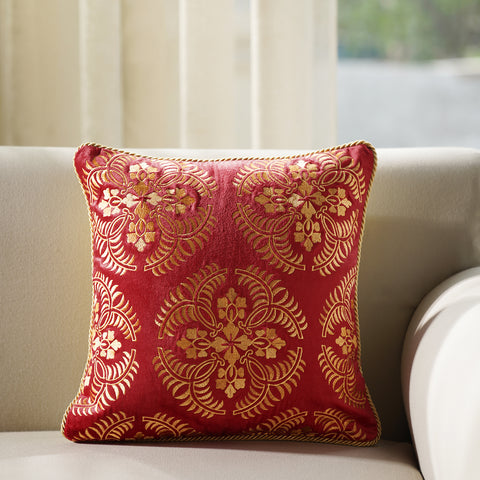 Red Embroidered Cushion Cover with Satin Twisted Dori
