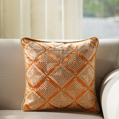 Orange Geometric Embroidered Square Cushion Cover