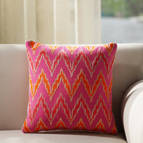 Pink Geometric Embroidered Cushion Cover