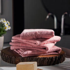 Set Of 8 Light Pink Cotton Face Towels