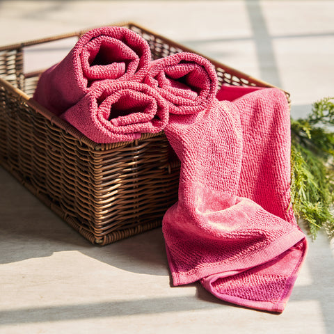 Set Of 4 Dark Pink Cotton Hand Towels