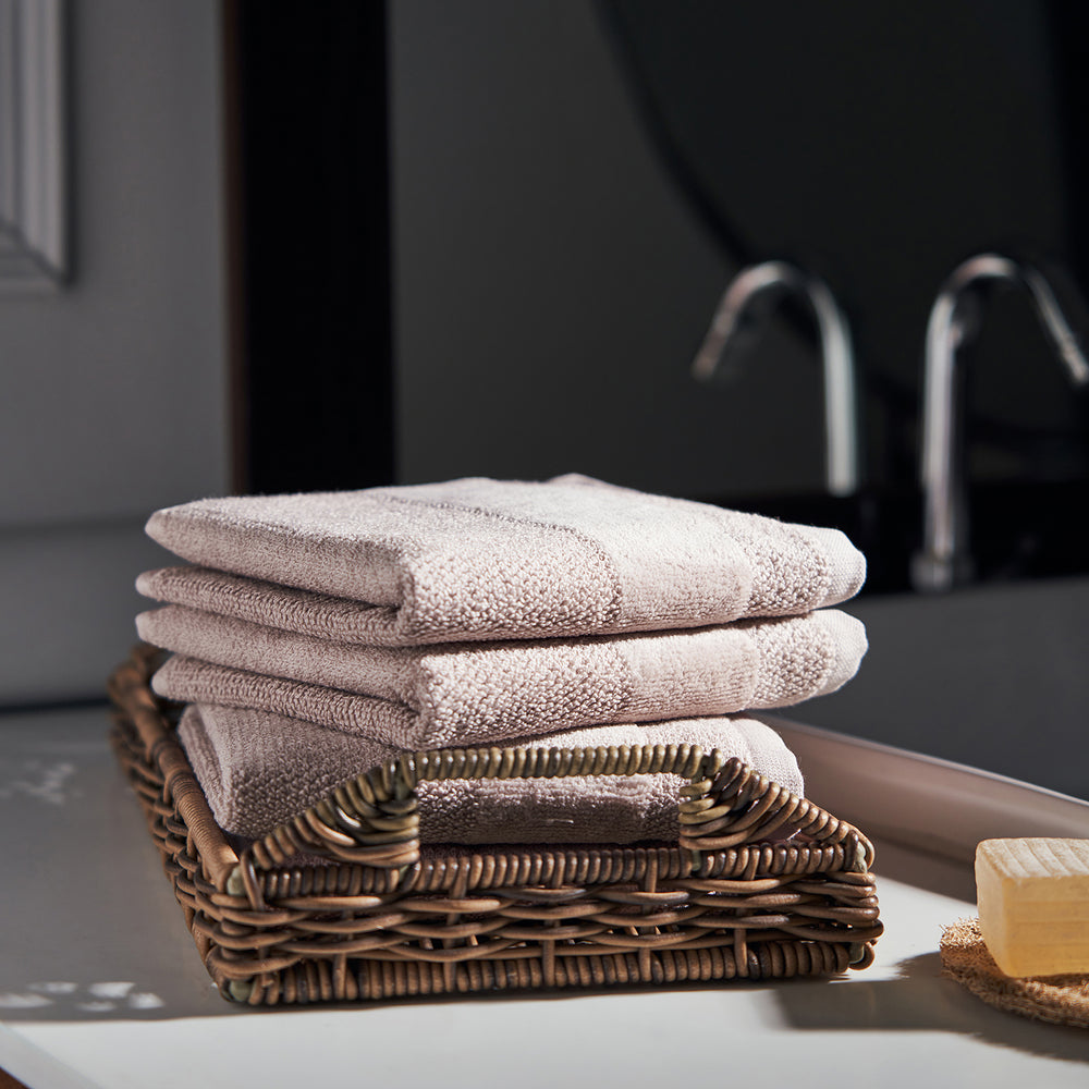 Set Of 8 Beige Cotton Face Towels