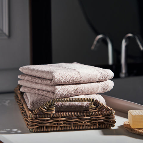 Set Of 8 Beige Cotton Face Towels