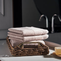 Set Of 8 Beige Cotton Face Towels