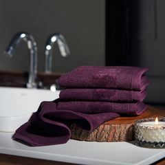 Set Of 8 Purple Cotton Face Towels
