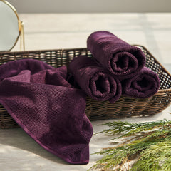 Set Of 4 Purple Cotton Hand Towels