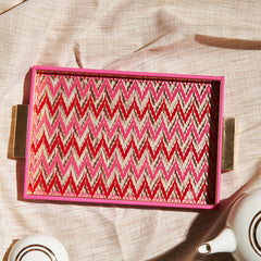 Pink Glass Printed Rectangle Faux Leather Tray