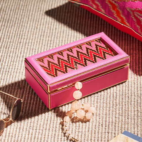 Pink Glass Printed Faux Leather Box with Lid
