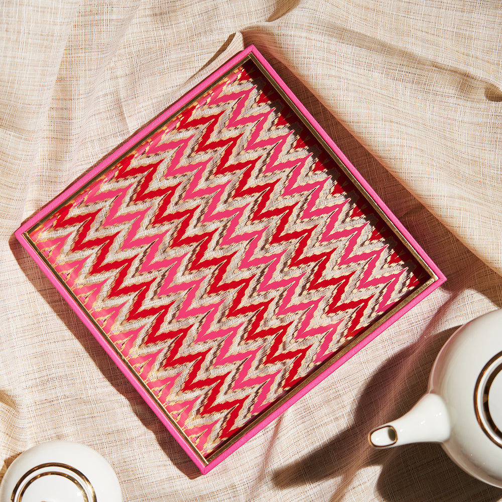 Pink Glass Printed Faux Leather Tray