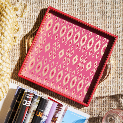 Red Glass Printed Square Faux Leather Tray