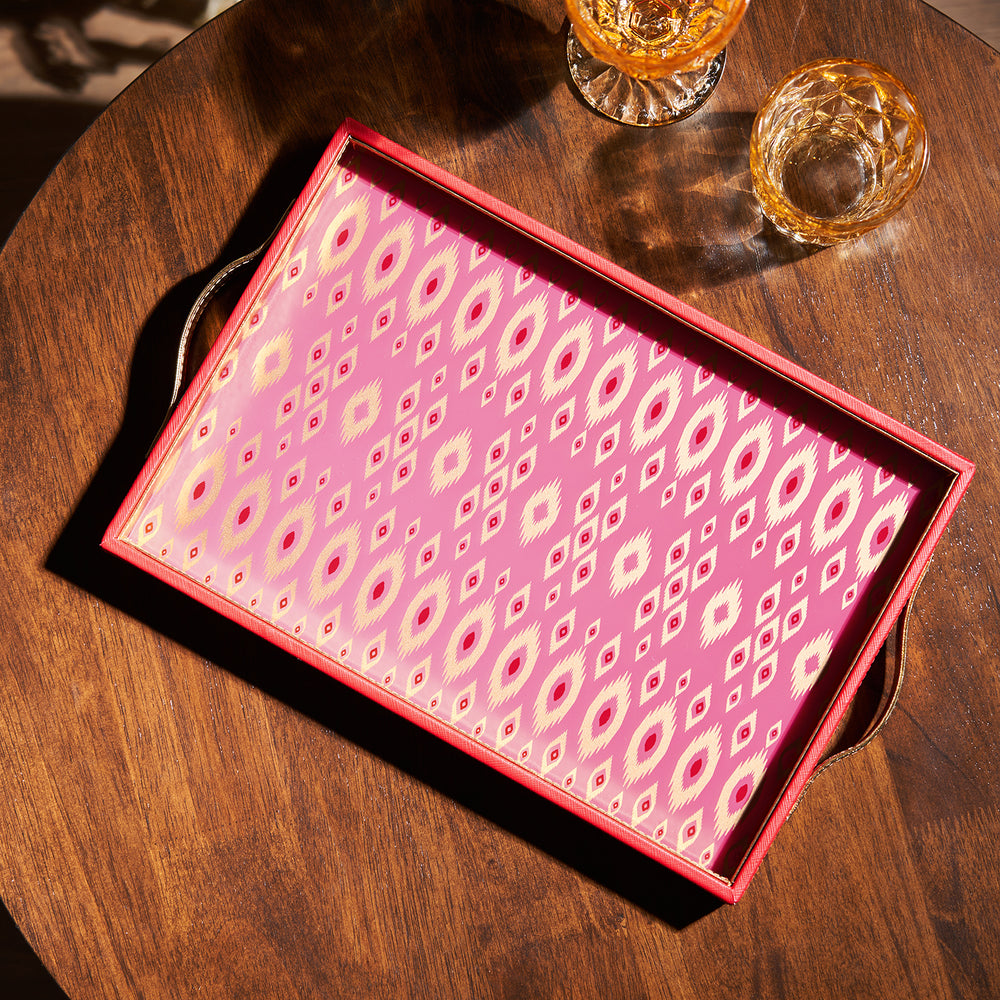 Red Glass Printed Faux Leather Tray