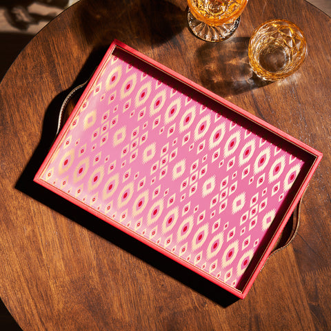 Red Glass Printed Faux Leather Tray