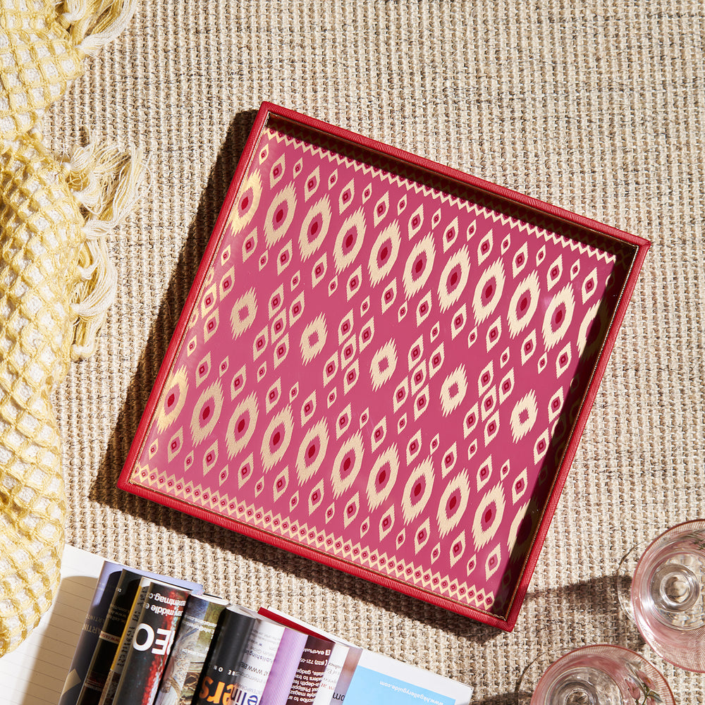 Red Glass Printed Faux Leather Tray