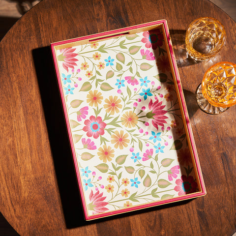 Yellow Printed Faux Leather Tray - Small