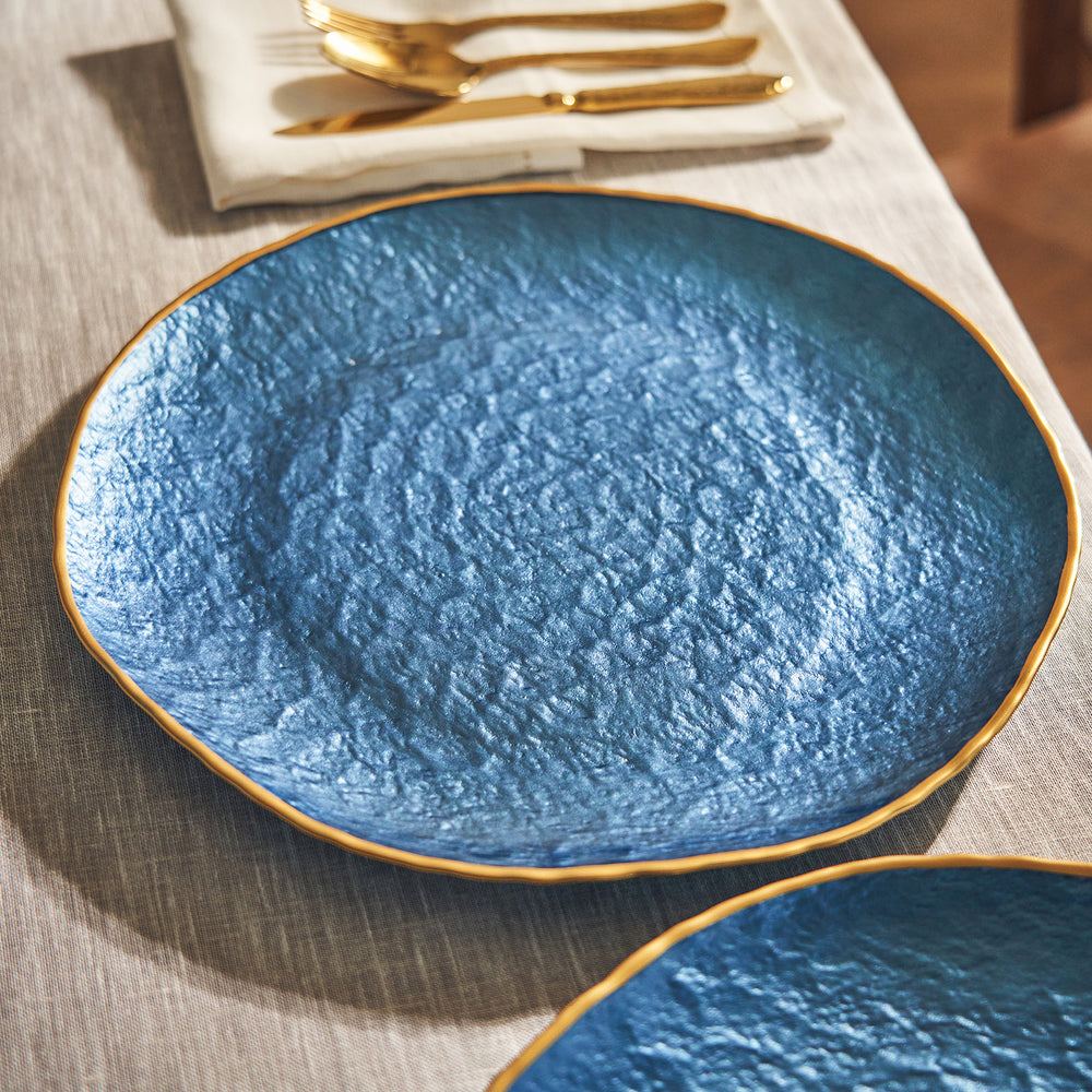 Set of 2 Blue Dune Glass Dessert Plates