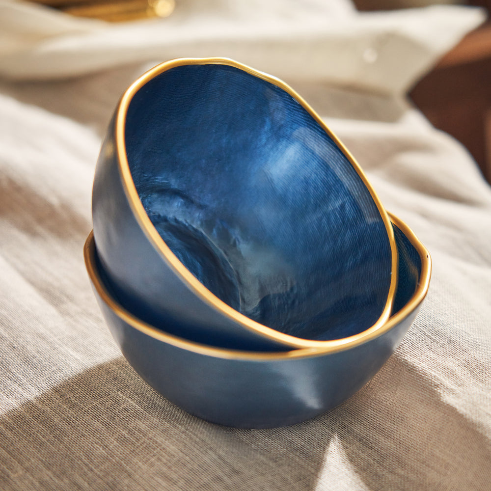 Set of 2 Blue Dune Glass Small Bowls