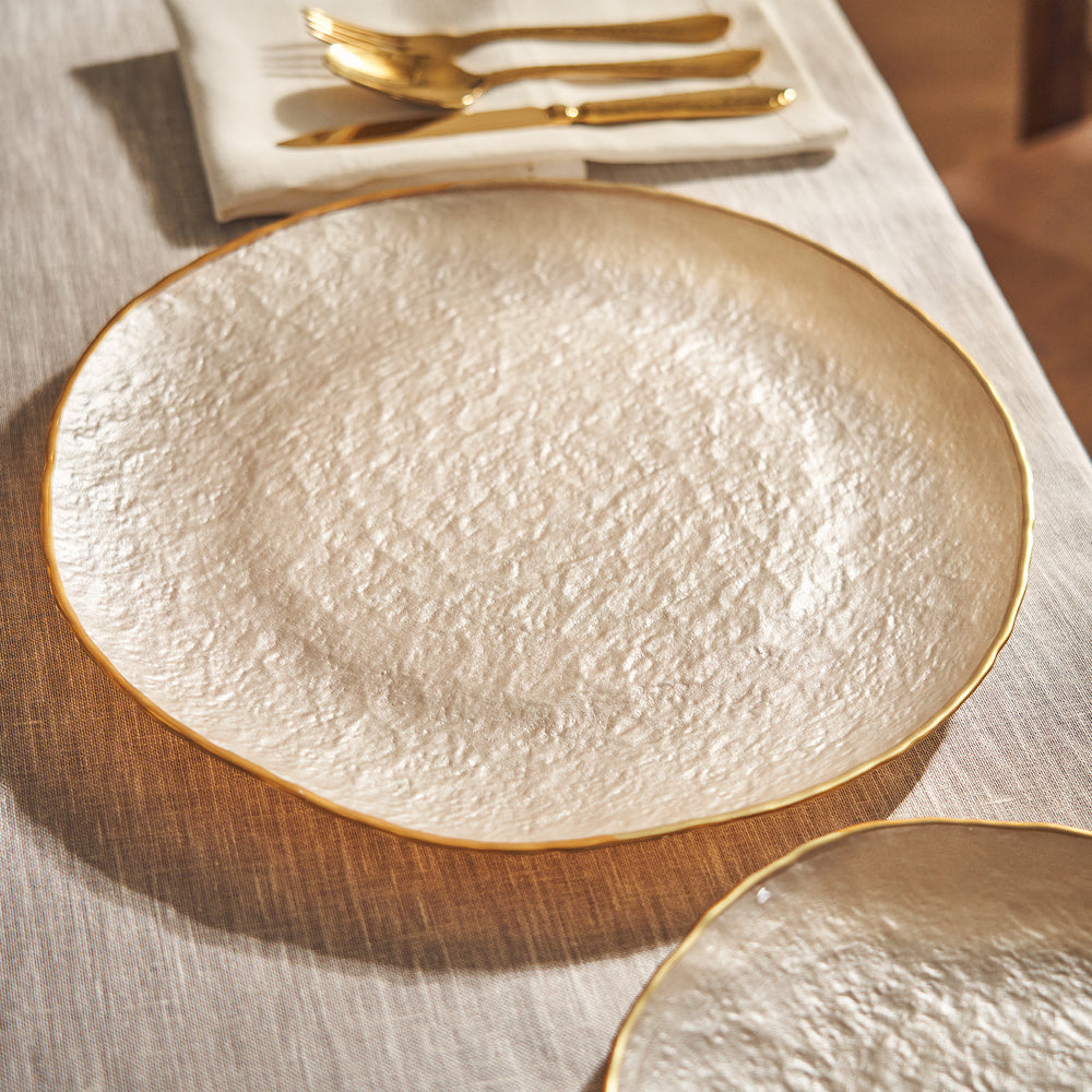 Set of 2 Beige Dune Glass Dinner Plates