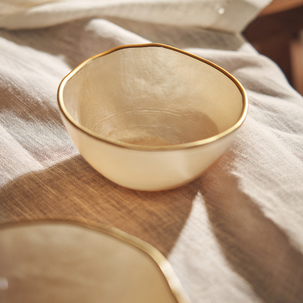 Set of 2 Beige Dune Glass Small Bowls