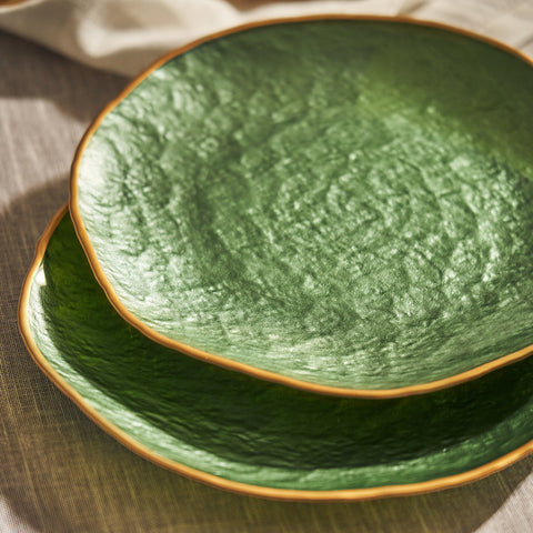 Set of 2 Green Dune Glass Dessert Plates