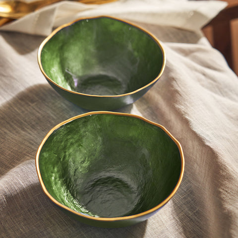 Set of 2 Green Dune Glass Side Bowls