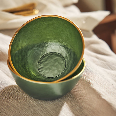 Set of 2 Green Dune Glass Small Bowls
