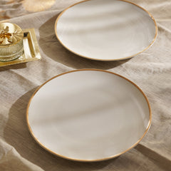 Set Of 2 White Dinner Plates with Gold Line