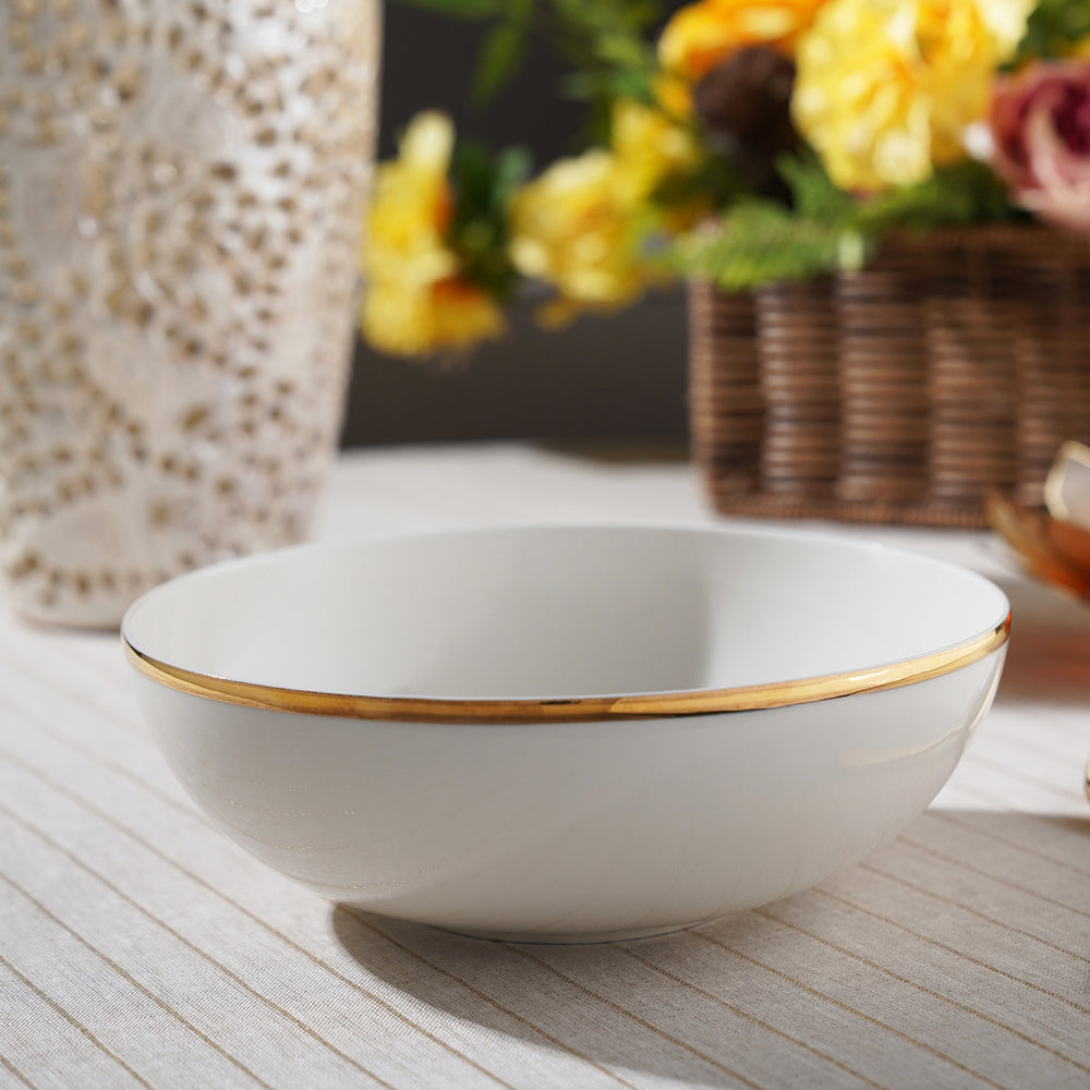 White Serving Bowl with Gold Line