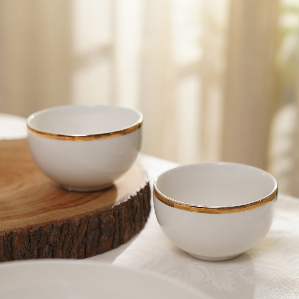Set Of 2 White Small Bowls with Gold Line