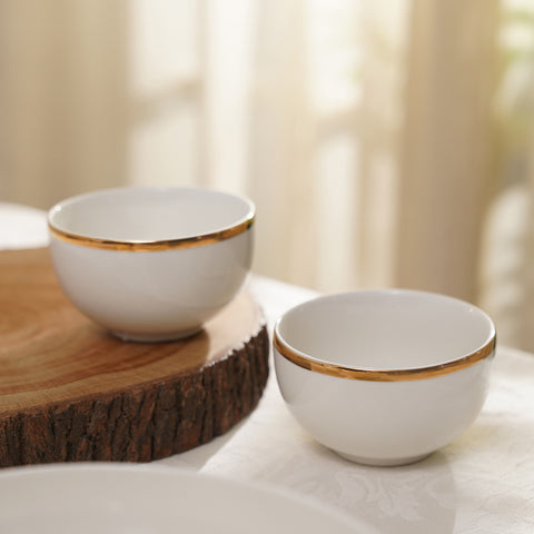 Set Of 2 White Small Bowls with Gold Line