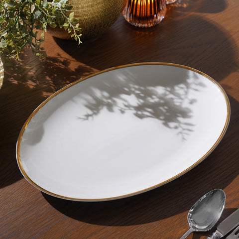 White Rice Platter with Gold Line