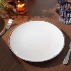 Set Of 2 White Dinner Plates with Silver Line