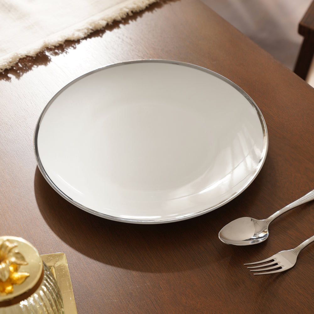 Set Of 2 White Dessert Plates with Silver Line