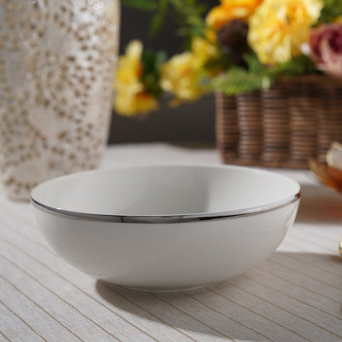 White Serving Bowl with Silver Line