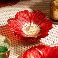 Set of 2 Red Floral Shaped Glass Serving Bowls