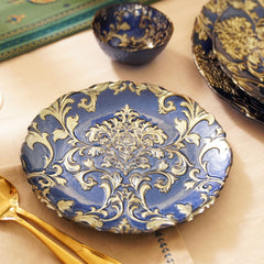 Set of 2 Blue Baroque Glass Dessert Plates