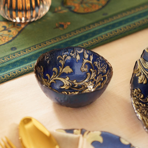 Set of 2 Blue Baroque Glass Small Bowls
