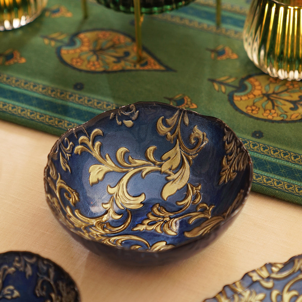 Set of 2 Blue Baroque Glass Serving Bowls