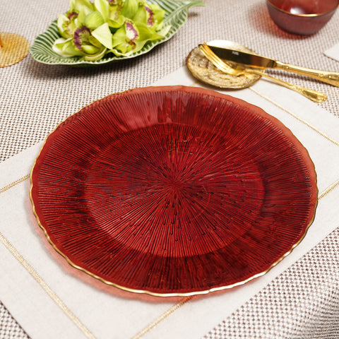 Set of 2 Red Radial Glass Charger Plates