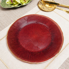Set of 2 Red Radial Glass Dinner Plates