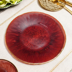 Set of 2 Red Radial Glass Dessert Plates