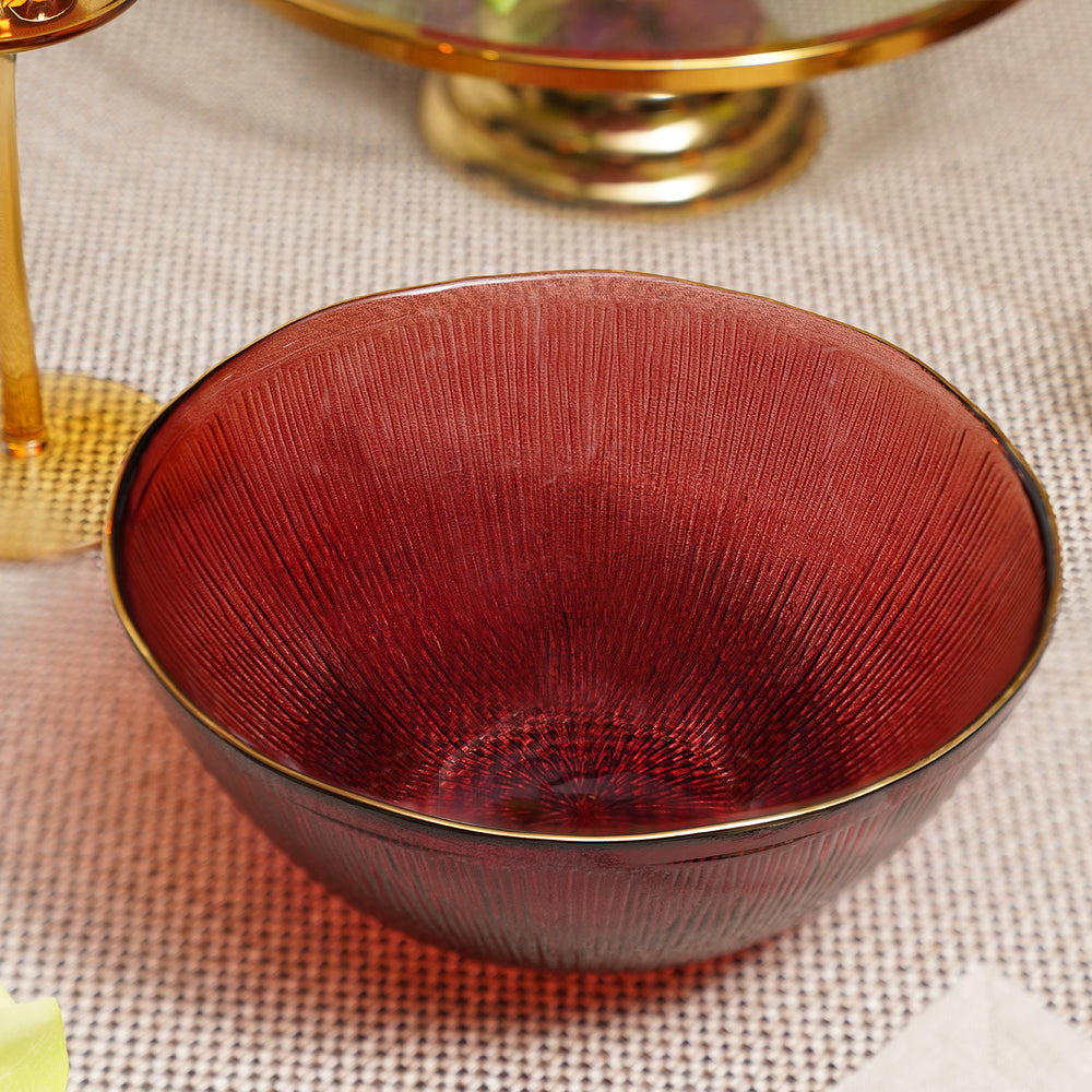 Red Radial Glass Serving Bowl