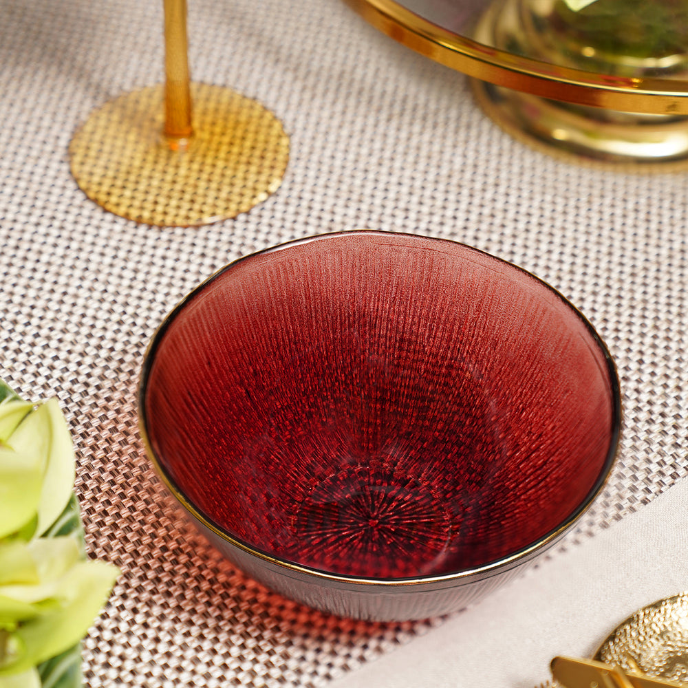 Set of 2 Red Radial Glass Serving Bowls