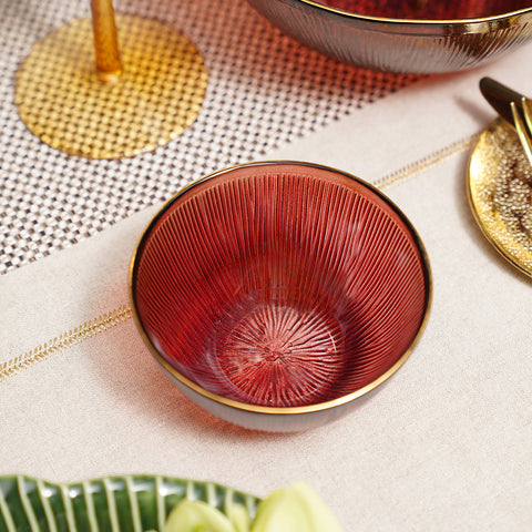 Set of 2 Red Radial Glass Small Bowls